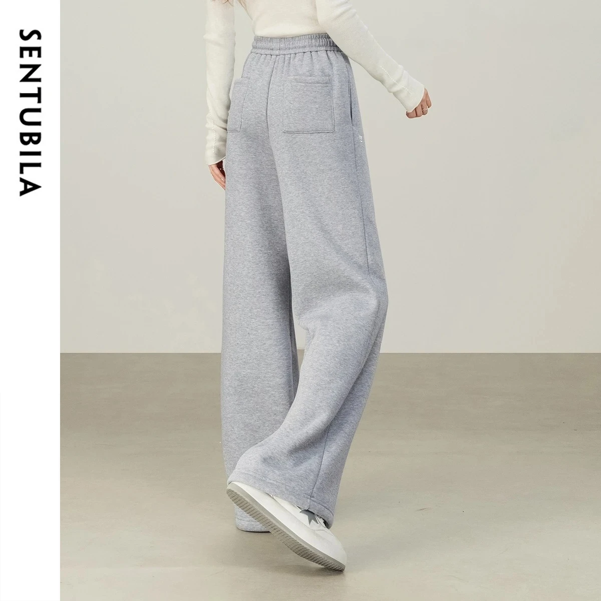 SENTUBILA Pantalone dritto da donna 2025 Foderato in pile invernale Pantaloni termici con coulisse in vita Pantaloni morbidi casual 154K80279 2