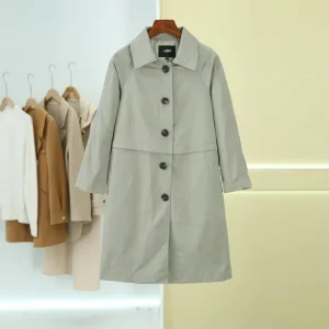 2025 Nuovo stile con risvolto impiombato monopetto alla moda tinta unita versatile giacca a vento casual di media lunghezza 1