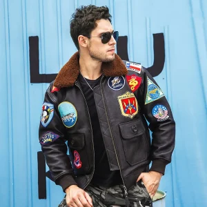 Giacca in pelle pilota G1 invernale marrone scuro uomo stile militare taglia europa spessa vera pelle bovina Top Gun Flight cappotti in pelle 1