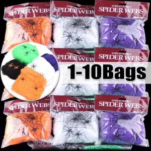 Ragnatela elastica artificiale di Halloween con ragni decorazione festa casa infestata gotica accessori horror spaventosi perfetti per interni ed esterni decorazioni realistiche resistenti ideali per feste e ambienti p 1