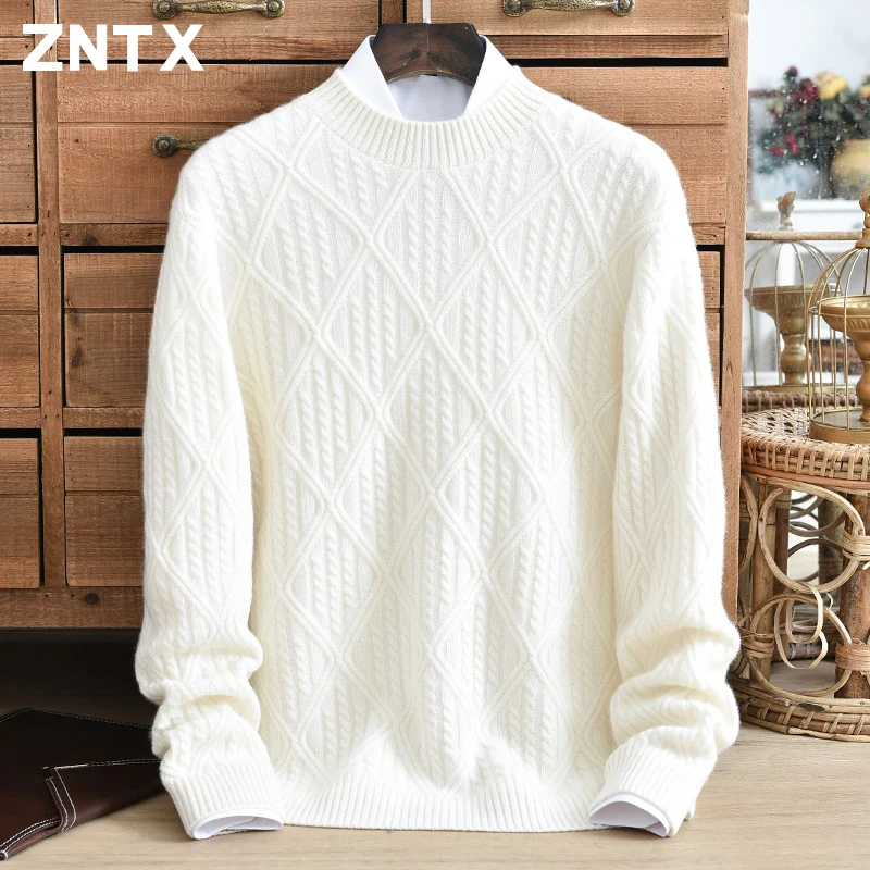 Maglione invernale in puro cashmere a collo mezzo alto ispessito con ricamo a diamante tinta unita lavorato a maglia casual moda quotidiana 2