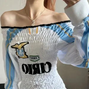 T-shirt a maniche lunghe da donna con design vintage americano hot girl 2025 autunno e inverno nuove magliette base versatili slim fit 1