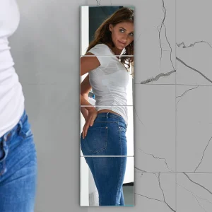 Piastrelle per specchietti acrilici autoadesive da 4 pezzi - Fogli per specchi quadrati flessibili, adesivi murali senza cornice per camera da letto, palestra, decorazioni per la casa 1