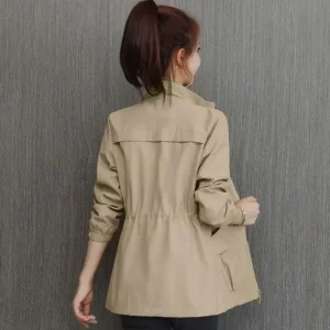 Giacca da donna corta con colletto alla coreana Stile casual Vita coreana Cinching Primavera Autunno Capispalla Fibra di poliestere Manica intera 1