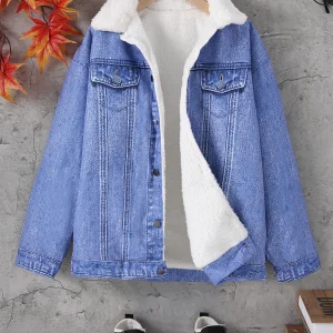 Tasca monopetto in denim finto da ragazzo autunno e inverno con collo in pelliccia e giacca antivento e alla moda con isolamento in peluche 1