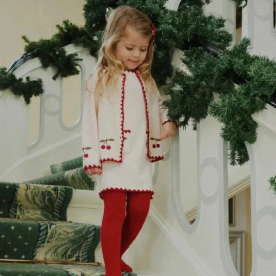 Nuovo 2025 KS Abbigliamento per bambini Vestito per ragazze Ricamo Cardigan Abito maglione Neonata Moda Top in maglia Set Felpa per bambini Capispalla 4