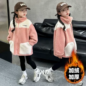 Ragazze invernali in lana d'agnello giacche calde autunno bambini spessi più cappotti di velluto nuova moda per adolescenti capispalla imbottiti abbigliamento per bambini 1