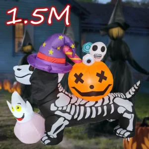 1.5M Lunghi Gonfiabili di Halloween Cucciolo di Zucca Decor Build-in LED All'aperto Horror Casa Cortile Puntelli da Giardino Decorazioni per Feste di Halloween 1