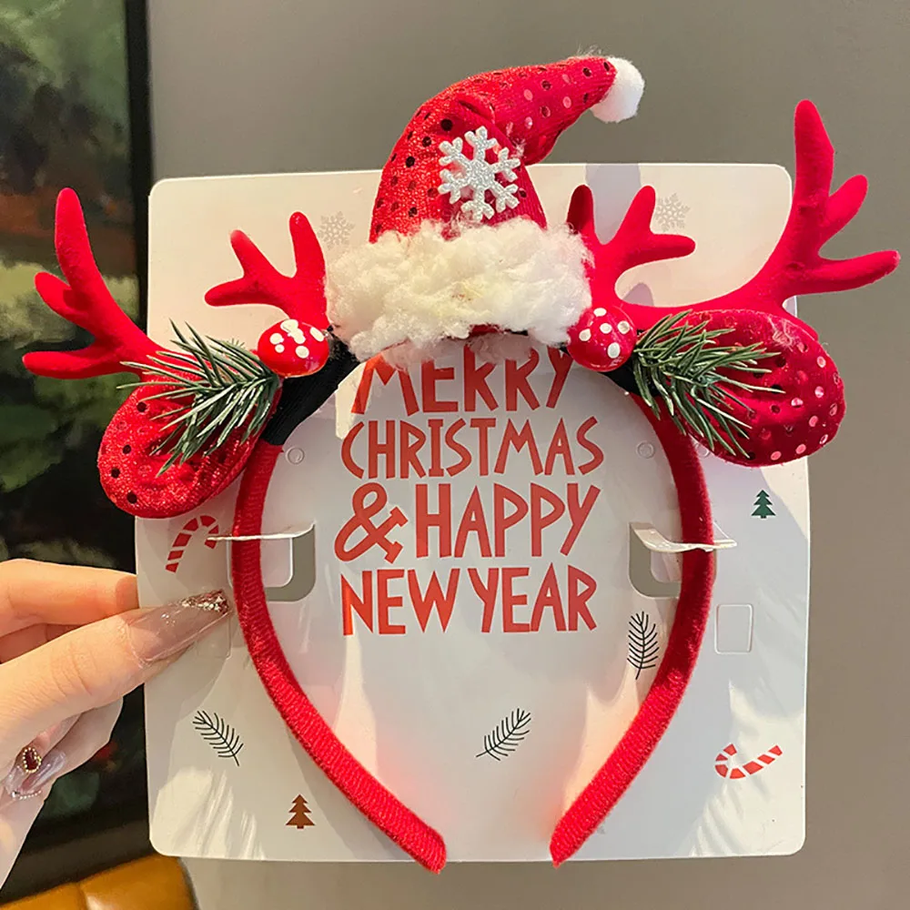 Fascia per capelli con corna di velluto rosso Copricapo semplice per la vigilia di Natale Accessori per capelli carini Fascia natalizia ecologica 6