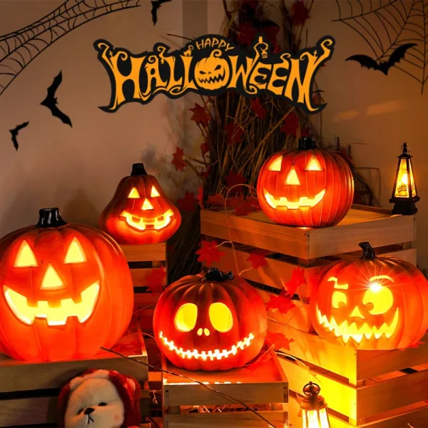Decorazioni per zucca incandescente di Halloween Decorazioni per feste a casa a tema festival alimentate a batteria con triplo strato illuminato a LED 2