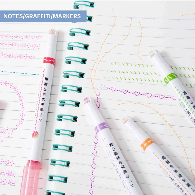 6 pezzi/set penne per contorni a forma di fiore evidenziatore pennarello curva punta a rullo penna carina cancelleria Kawaii Graffiti accessori per la scuola 3