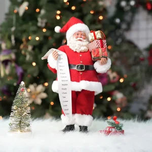 Figurina di Babbo Natale da 15 pollici con ornamento natalizio in piedi, con abiti di lusso, con scatole regalo, decorazioni natalizie per Capodanno 1