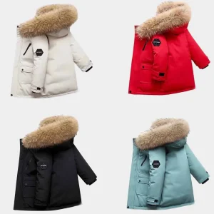 Cappotto invernale ispessito Ragazzi Addensare giacche calde Capispalla in cotone con cappuccio per bambini Nuovi adolescenti Abbigliamento con collo in pelliccia grande 1