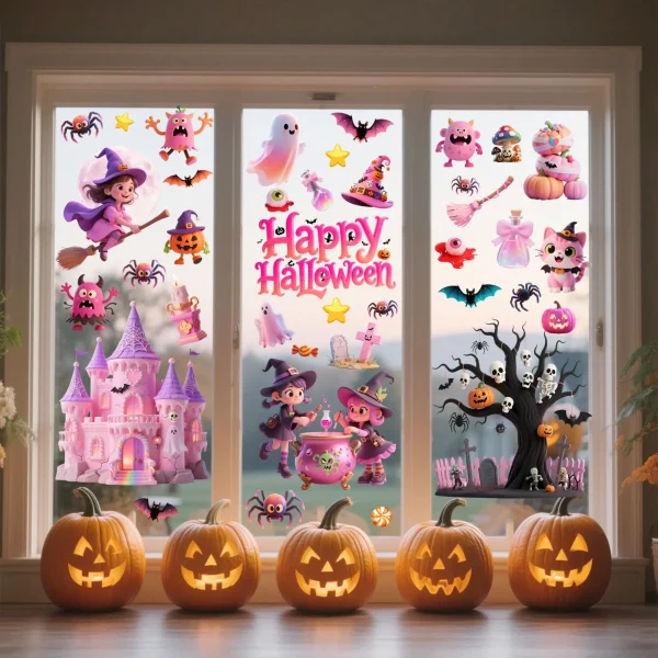 Vendita calda Fantasmi Fantasmi Testa di zucca Pipistrello Adesivi in vetro Halloween Horror Window Art - Adesivi riutilizzabili per un'atmosfera raccapricciante 6