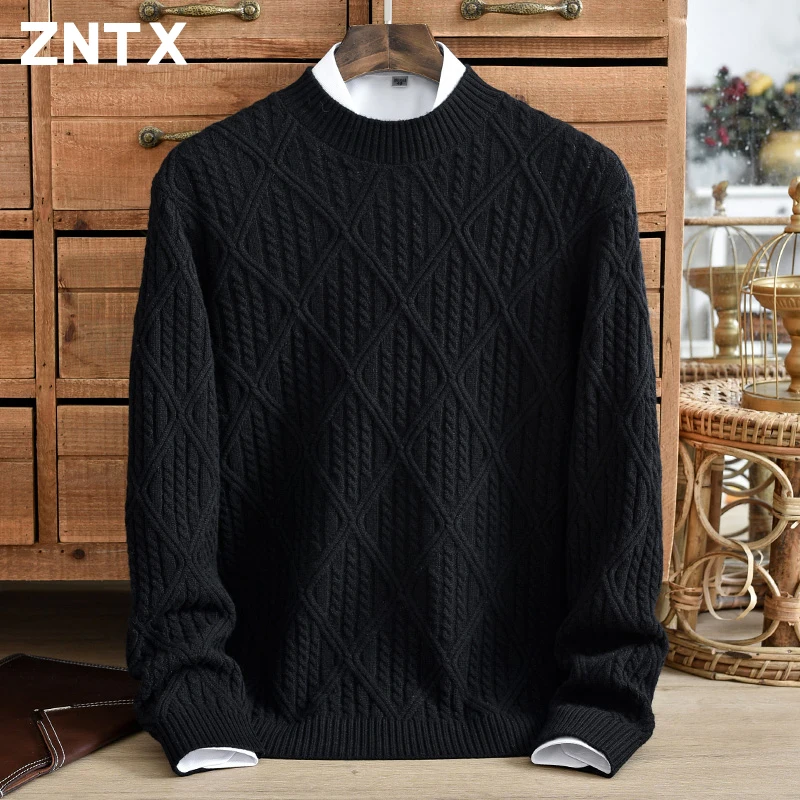 Maglione invernale in puro cashmere a collo mezzo alto ispessito con ricamo a diamante tinta unita lavorato a maglia casual moda quotidiana 3