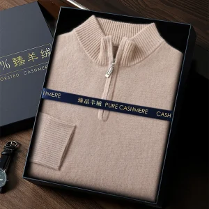 100% capra cashmere uomo maglione con collo a lupetto pullover con cerniera autunno inverno spesso classico solido maglieria allentata vestiti coreani da uomo 1