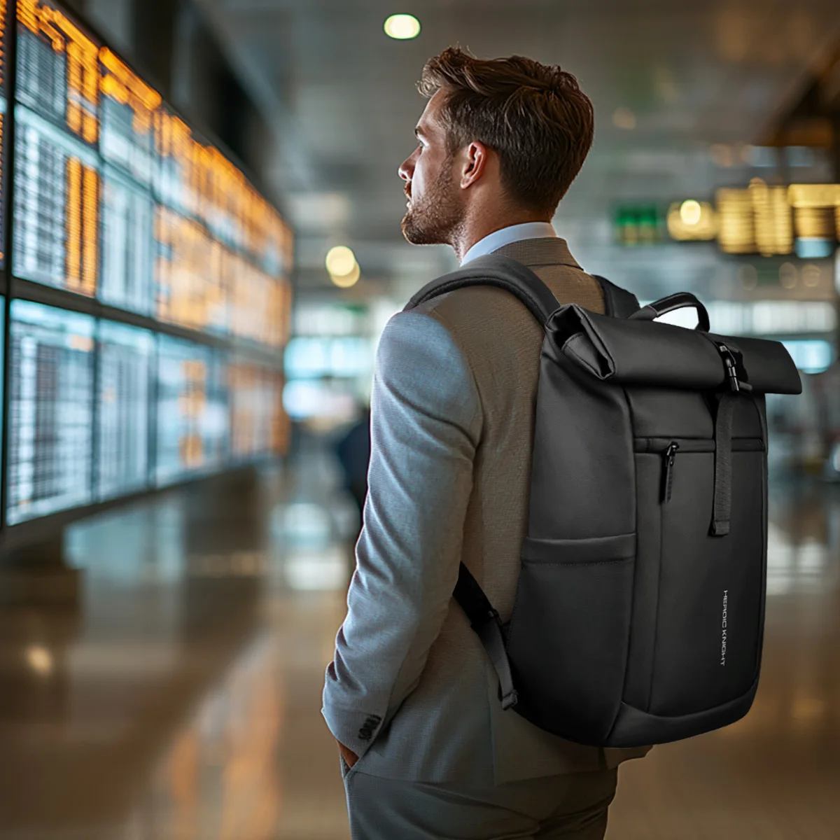 Zaino per laptop Rolltop Heroic Knight Scomparto espandibile resistente all'acqua Zaino da lavoro elegante da uomo Zaino da viaggio casual 3