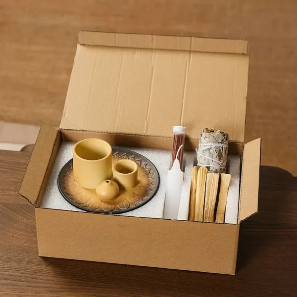 Porta bruciatore di incenso in ceramica - Multifunzionale 4 in 1 per Palo Santo, salvia, bastoncini, candele e cristalli Ideale per il regalo di Natale 4