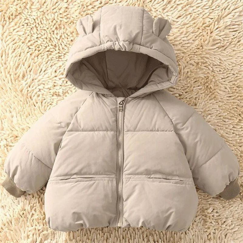 Piumino quotidiano per ragazzo Ragazze Casual Giacche invernali ispessite Bambini Capispalla caldo con cappuccio Moda Bambini Parka in cotone tinta unita 1