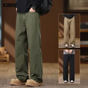 Pantaloni casual larghi dritti da uomo Pantaloni larghi in cotone elasticizzato solido moda streetwear Pantaloni maschili di marca Pantaloni da uomo 1