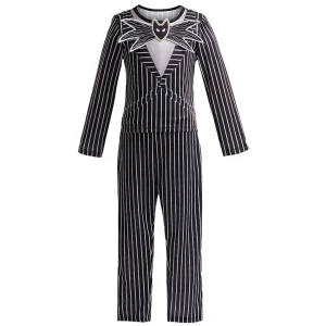 Costume di Halloween per bambini Jack Cosplay Skellington Abito a righe Bambini Gioco di ruolo horror Carnevale di Natale Vestito da festa di Halloween 1