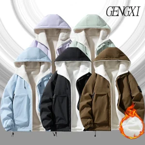 Autunno/Inverno Nuovo Arrivo da Uomo Reversibile Foderato in Pile Addensato Giacca con Cappuccio Moda Casual Antivento Caldo Abbigliamento da Lavoro Capispalla 1