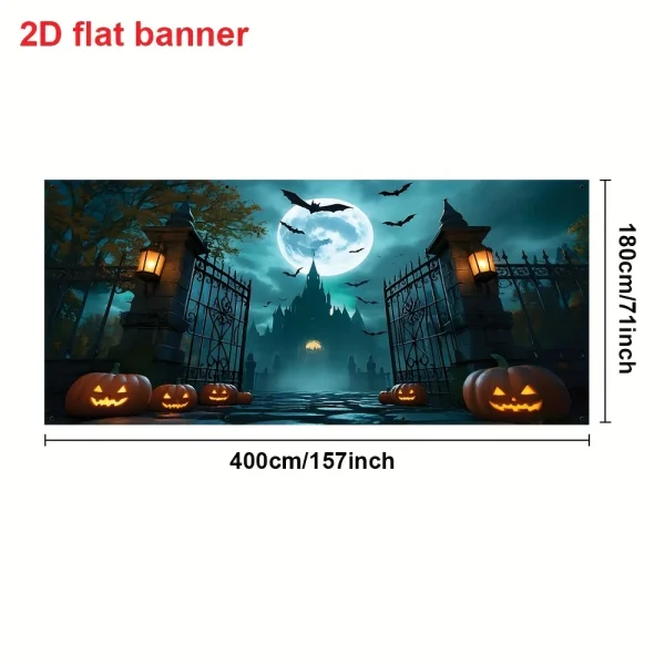 Banner per porta 2D, grande banner per porta del garage di Halloween, classica decorazione del castello con pipistrelli e lanterne di zucca 3