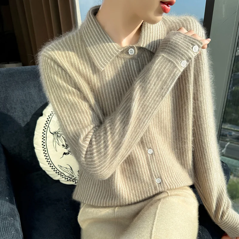 Nuovo cardigan da donna lavorato a maglia autunno e inverno 2025 con maglione in puro cashmere visone al 100%, jack a maniche lunghe slim fit alla moda 4