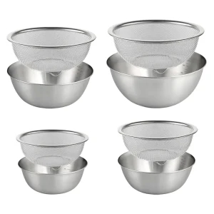 2x Scolapasta in acciaio inossidabile 304 con ciotola per mescolare, cestello scolapiatti con lavabo, 1