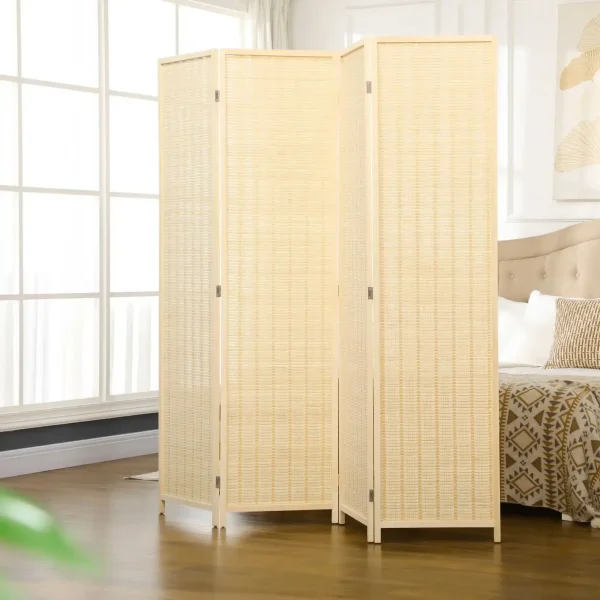 Schermo pieghevole in 4 parti 180 x 180 cm in bambù, divisorio pieghevole per privacy per soggiorno, naturale 2