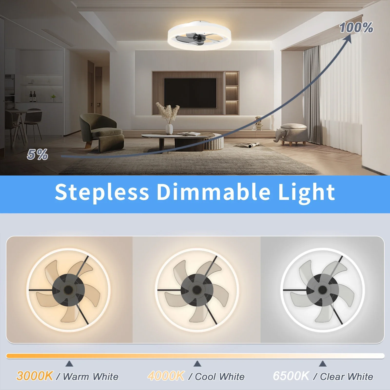 Ventilatore da soffitto nordico Illuminazione a LED Ventilatori da soffitto moderni con telecomando dimmerabile Soggiorno Lampada da soffitto con ventilatore a frequenza variabile CA 3