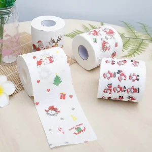 2 pezzi di cartone animato a colori rotolo di carta natalizia festa di festa albero di Natale di Babbo Natale 2 strati 100g asciugamano di carta in rotolo stampato piccolo rotolo 1