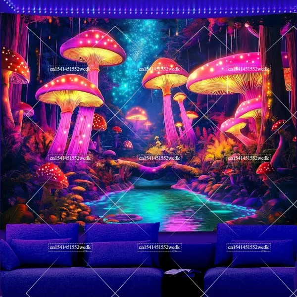Fungo reattivo UV Blacklight Arazzo Wall Art Neon Paesaggio Arazzo Montagne Cascata Glow In The Dark Decor Poster 2