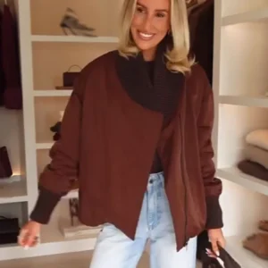 HH Giacche moda autunno donna Colletto alla coreana solido Maniche lunghe Bottoni Tasca con lacci Cerniera Cappotti stile Streetweer femminile 1