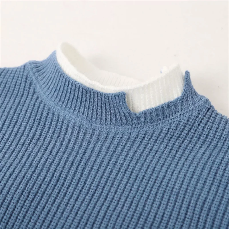 Ragazzi Top in maglia Bambini Maglione allentato Moda per bambini Maglione casual Autunno Falso camicia in due pezzi che tocca il fondo Abbigliamento casual invernale 4