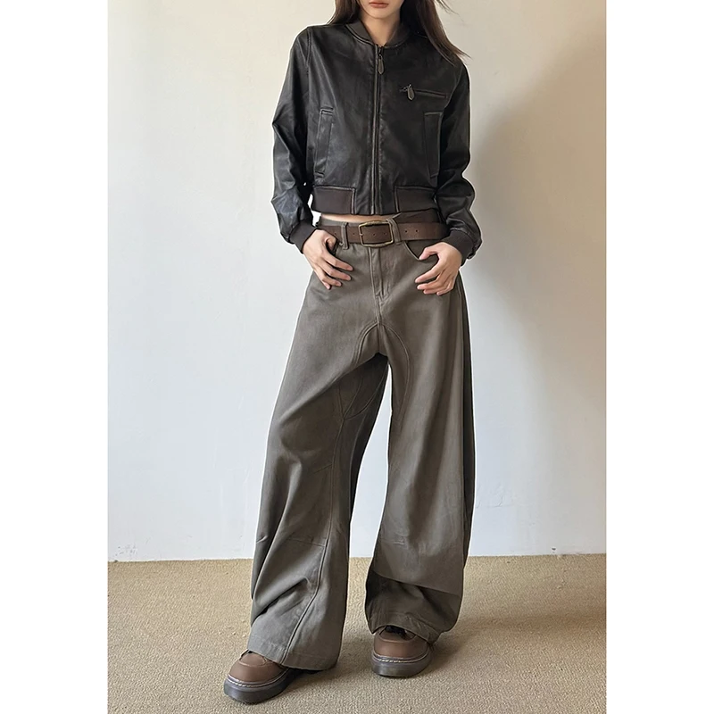 Pantaloni jeans cammello a vita alta stile vintage americano anni 2000 Pantaloni larghi in denim a gamba larga Y2K da donna moda primaverile Abiti femminili 2