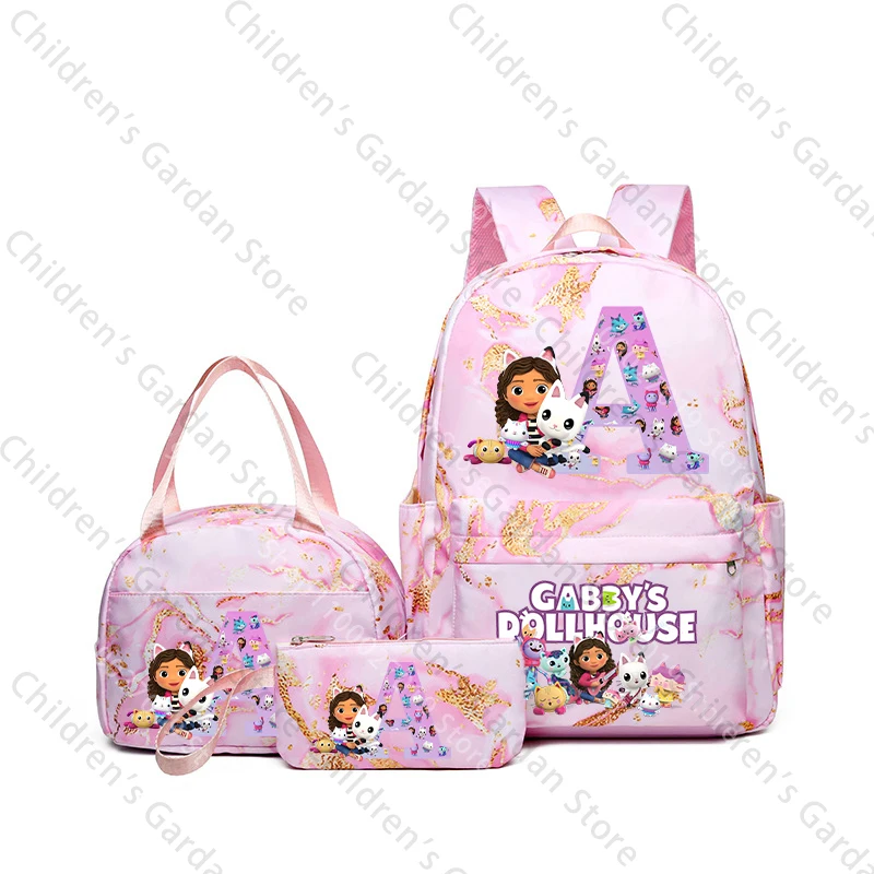 3 pezzi Gabby Dollhouses Ragazze Zaino Borsa per il pranzo Astuccio Studente Zaino per cartoni animati Bento Pouch Borse per penne Materiale scolastico Regali 4