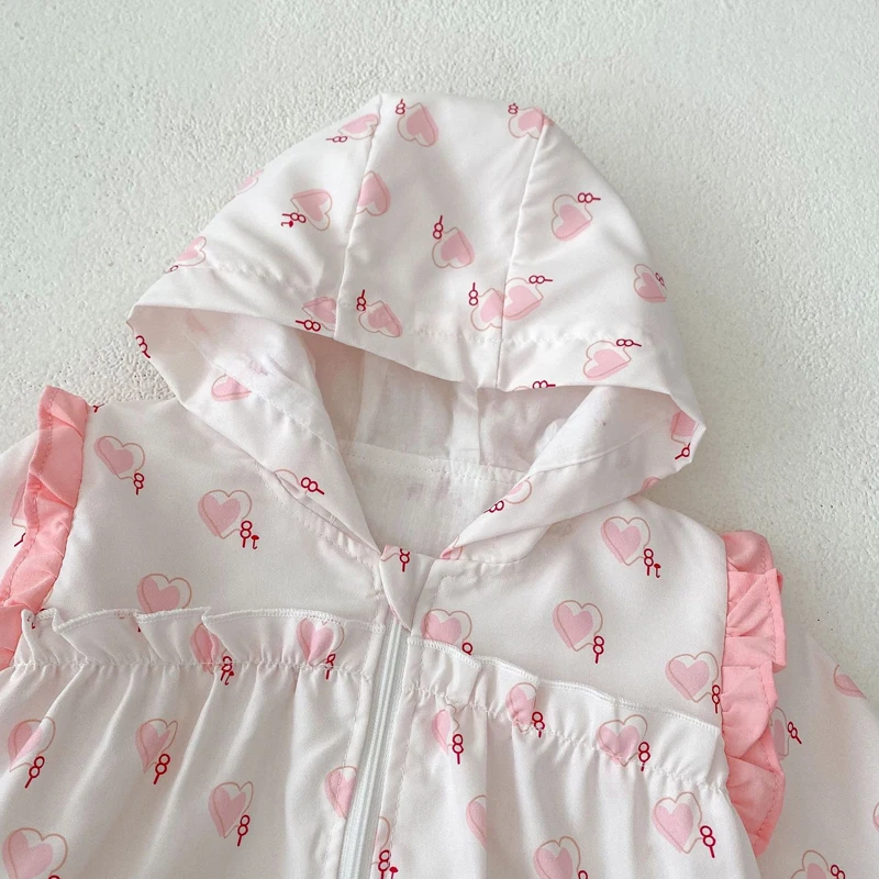 Autunno nuovo stile 0-3 anni vestiti per bambini per neonate, amorevole giacca a vento con cerniera con cappuccio, dolce cappotto 5