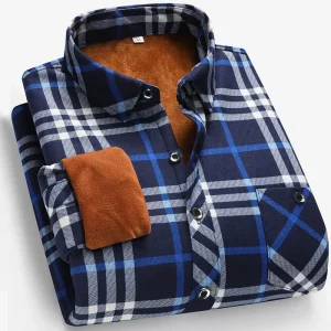 2025 Camicia a maniche lunghe foderata in pile da uomo autunno e inverno Business Casual Moda Comodo senza stiratura Top versatile 1