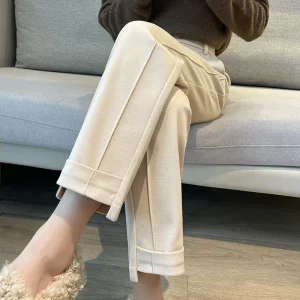 Autunno Inverno Addensare Pantaloni di Lana da Donna Harm 2025 Nuovo Bottone Solido a Vita Alta Elegante Coreano Pantaloni Alla Caviglia Femminile 1