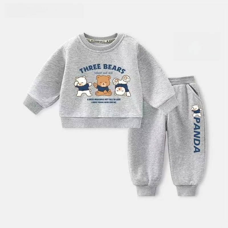 Set di vestiti per neonata Autunno Kid Felpe stampate Pullover Top e pantaloni 2 pezzi Completo per bambini Ragazzi Moda Tute Abiti 1