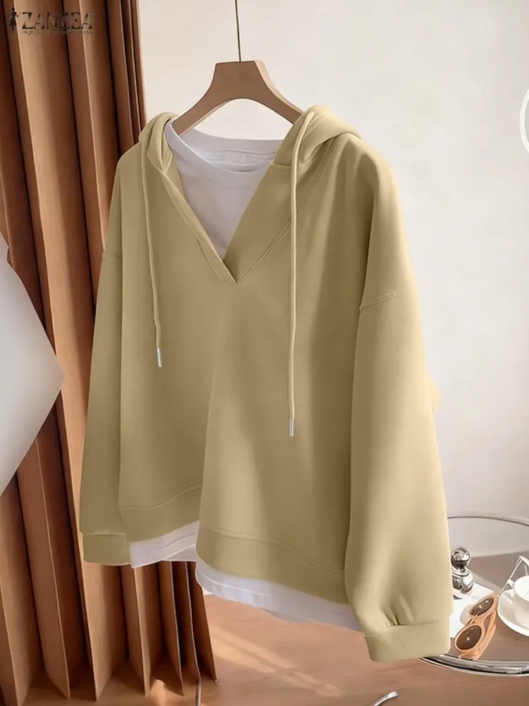 ZANZEA Felpe con cappuccio da donna Felpe con cappuccio a maniche lunghe moda Pullover casual solidi larghi 2025 Maglioni autunno inverno Top eleganti 2