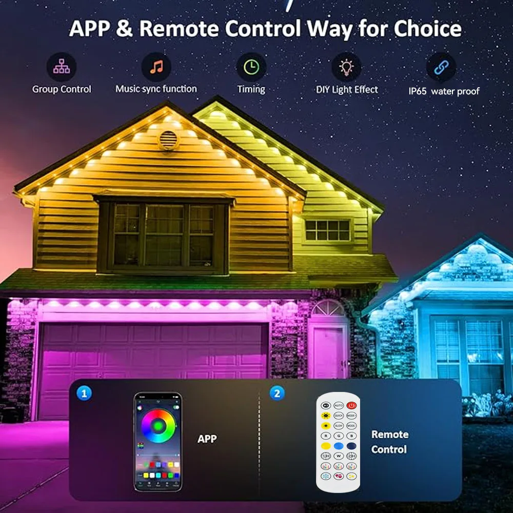 100FT/30M Luce Permanente 60LED Gronda RGB Stringa di Luce Bluetooth Luce Esterna Musica Timer IP65 Impermeabile Festa Decorazione di Festa 2
