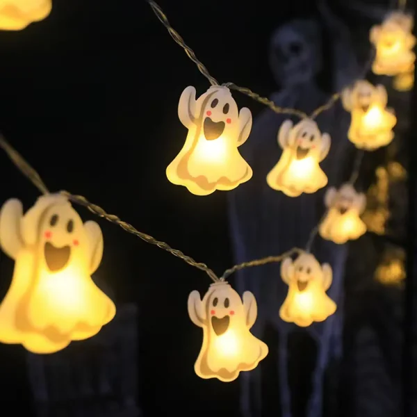 Luci a stringa a LED per decorazioni di Halloween, lampada a sospensione a ragnatela fantasma di zucca, oggetti di scena per lanterne all'aperto per la casa 4