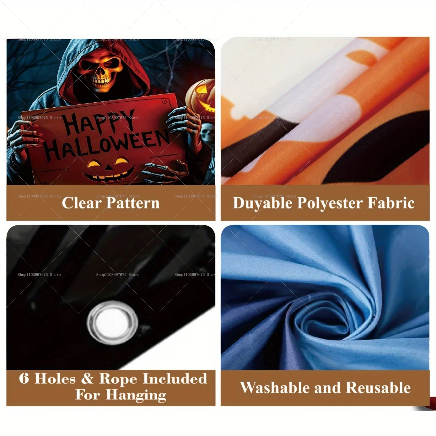 2D Halloween Spaventoso Zucca Teschio Porta del garage Banner Decorazione per Festival Fotografia Sfondo Eventi all'aperto Sfondo Puntelli 4