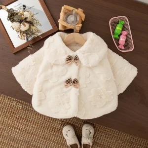 Nuovo cappotto invernale per bambina con fiocco dolce, abbigliamento per bambini con fiori carini adatto per bambini dai 9 mesi ai 3 anni 1