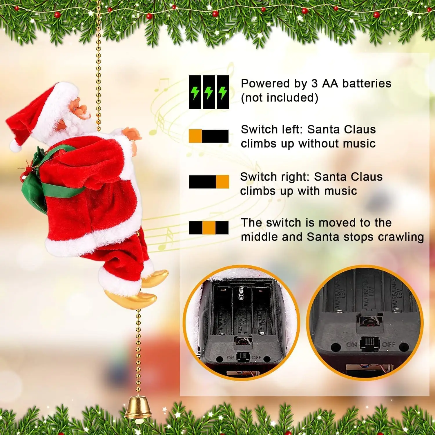 Babbo Natale da arrampicata su catena, Babbo Natale da arrampicata elettrico, Babbo Natale da arrampicata con musica, Babbo Natale da arrampicata su e giù 3