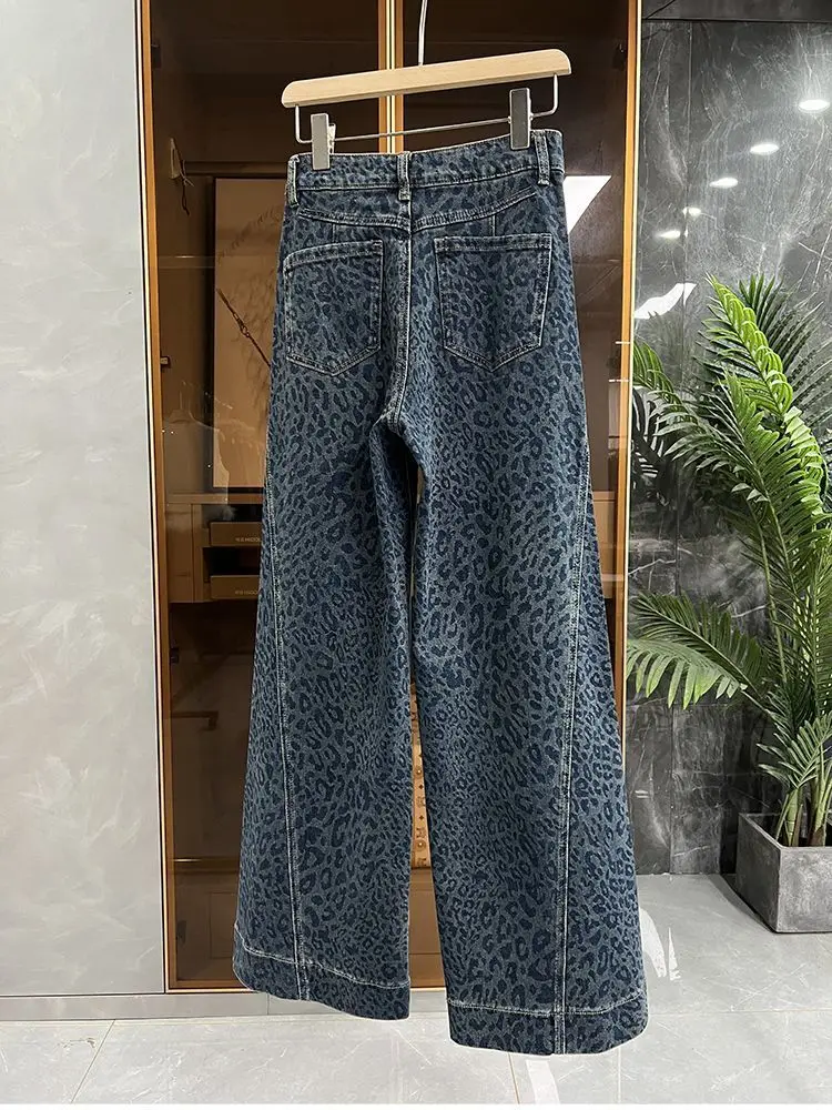 Donna 2025 Autunno Inverno Retro Stampa leopardata Jeans larghi Donna Vita alta Pantaloni casual Donna Pantaloni lunghi in denim a gamba larga L583 6