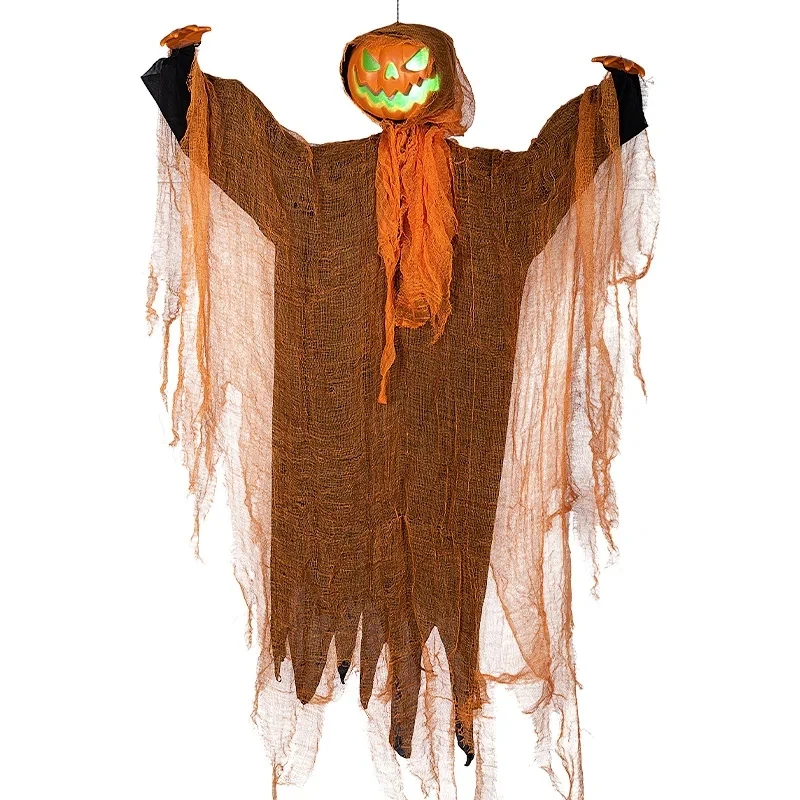 2024 Halloween Hanging Pumpkin Hanging Head Green Light spaventoso Voice Ghost House Pumpkin Head Prop decorazione del cortile di Halloween 5