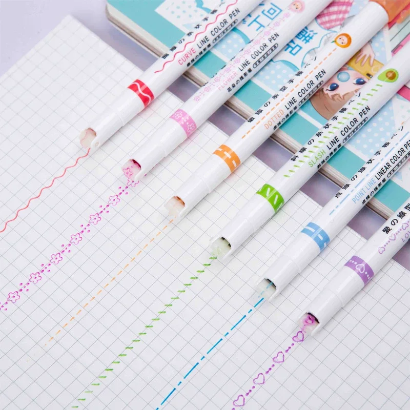 6 pezzi/set penne per contorni a forma di fiore evidenziatore pennarello curva punta a rullo penna carina cancelleria Kawaii Graffiti accessori per la scuola 5